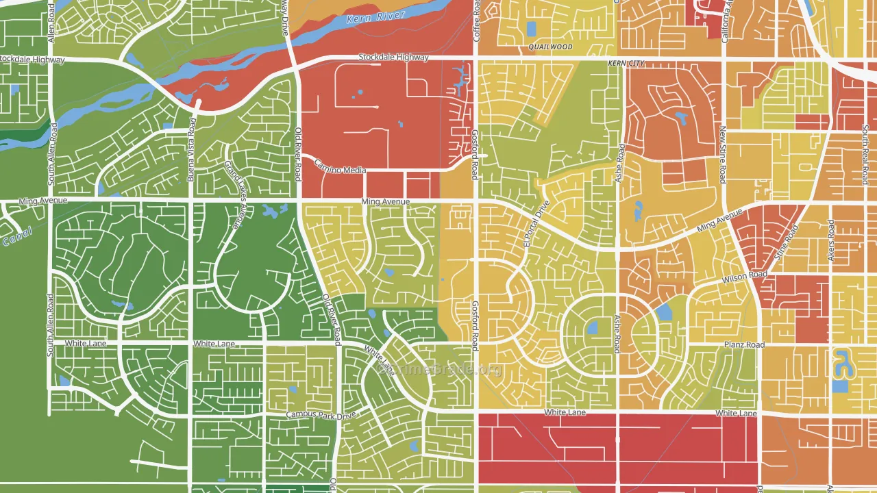 Haggin Oaks, Bakersfield, CA Map of Vehicle Theft Rates