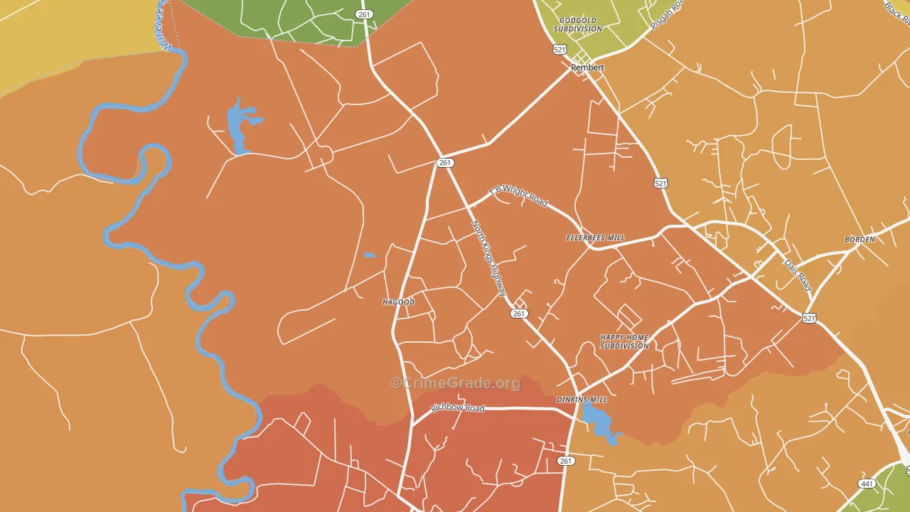 Hagood, SC Map of Vehicle Theft Rates