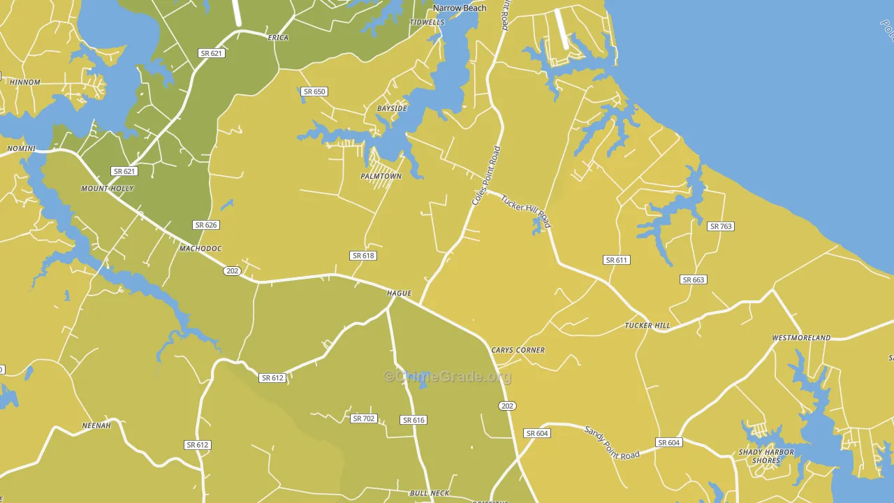 Hague, VA Map of Vehicle Theft Rates