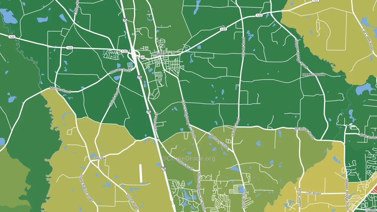 Hahira, GA Map of Vehicle Theft Rates