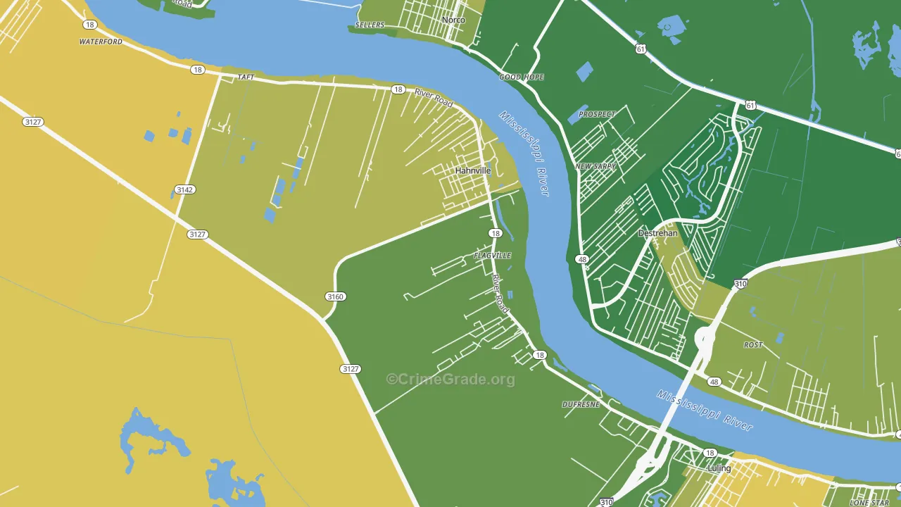 Hahnville, LA Map of Vehicle Theft Rates