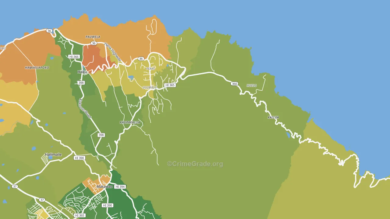 Haiku, HI Map of Vehicle Theft Rates