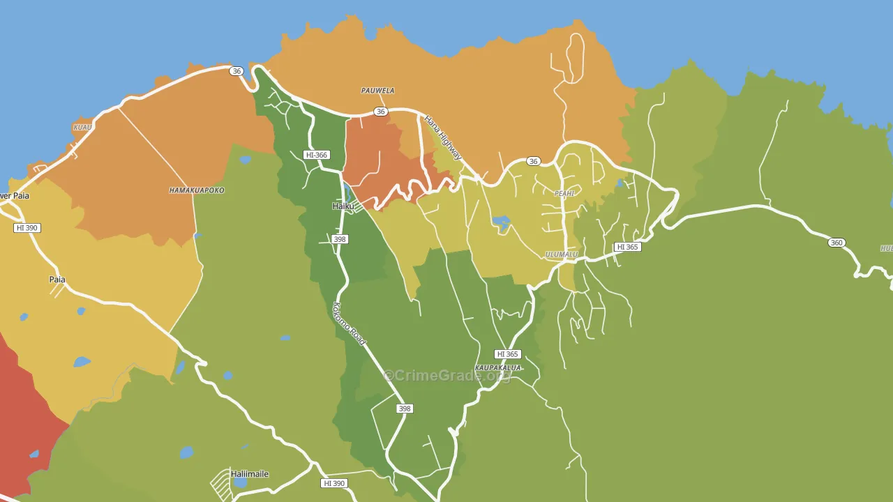 Haiku-Pauwela, HI Map of Vehicle Theft Rates
