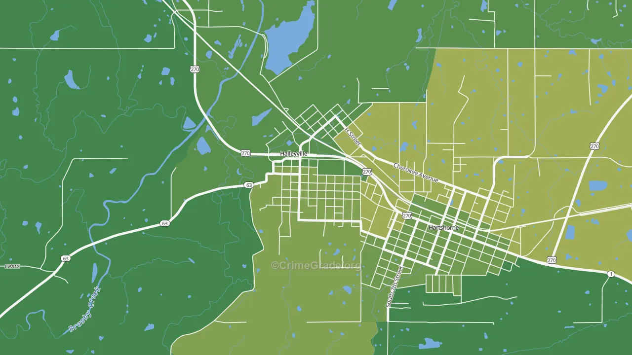 Haileyville, OK Map of Vehicle Theft Rates