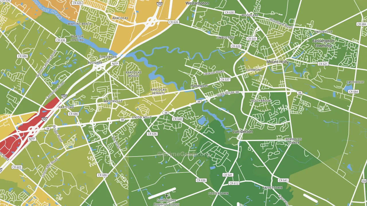 Hainesport, NJ Map of Vehicle Theft Rates