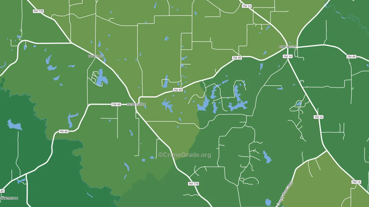 Hainesville, TX Map of Vehicle Theft Rates