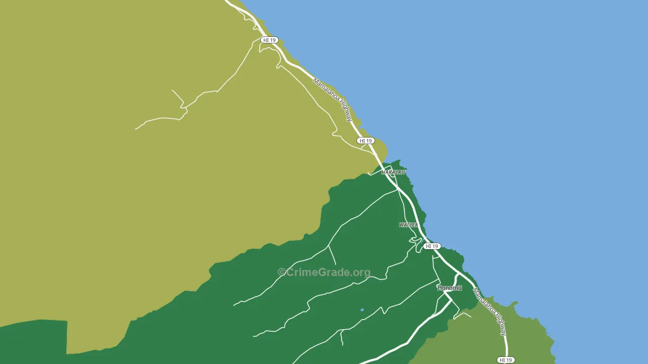 Hakalau, HI Map of Vehicle Theft Rates