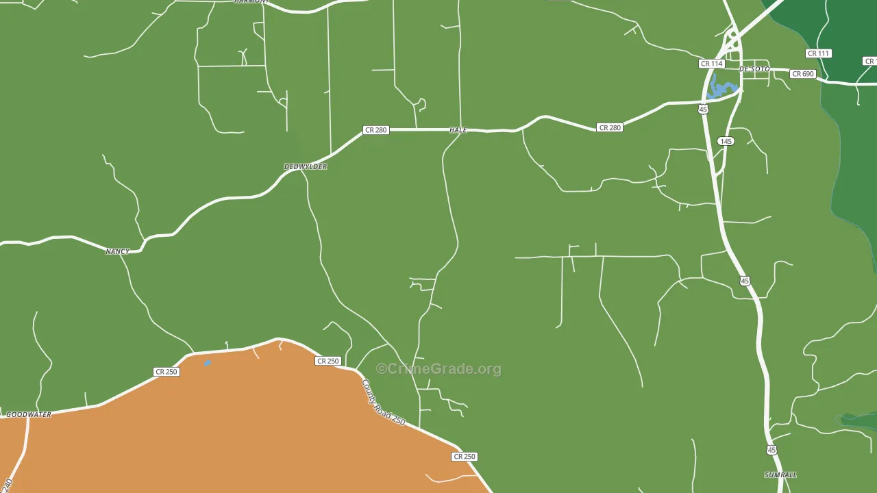Hale, MS Map of Vehicle Theft Rates
