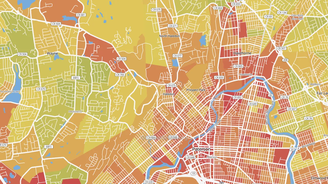 Haledon, NJ Map of Vehicle Theft Rates
