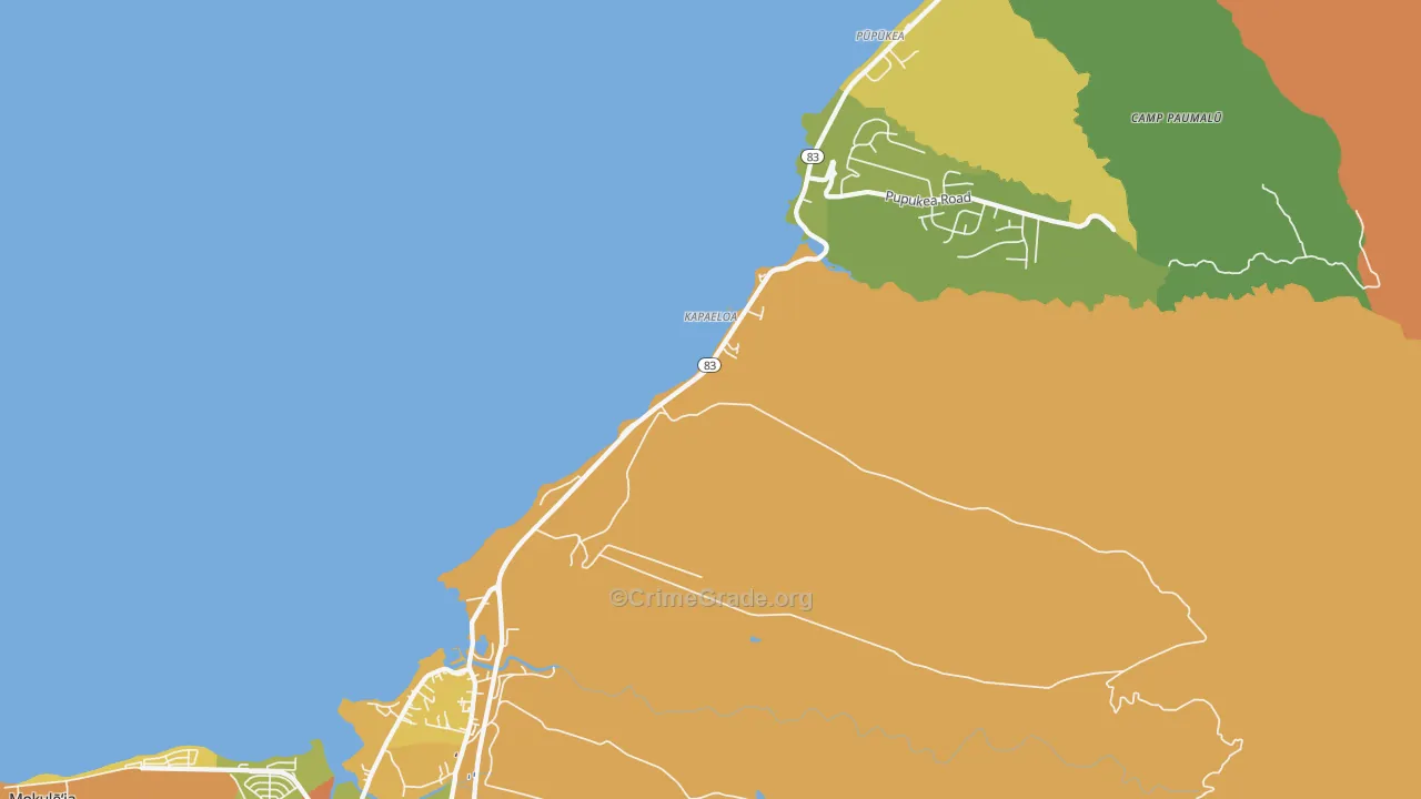 Haleiwa, HI Map of Vehicle Theft Rates