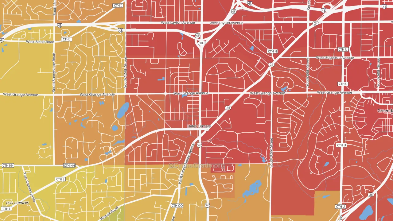 Hales Corners, WI Map of Vehicle Theft Rates