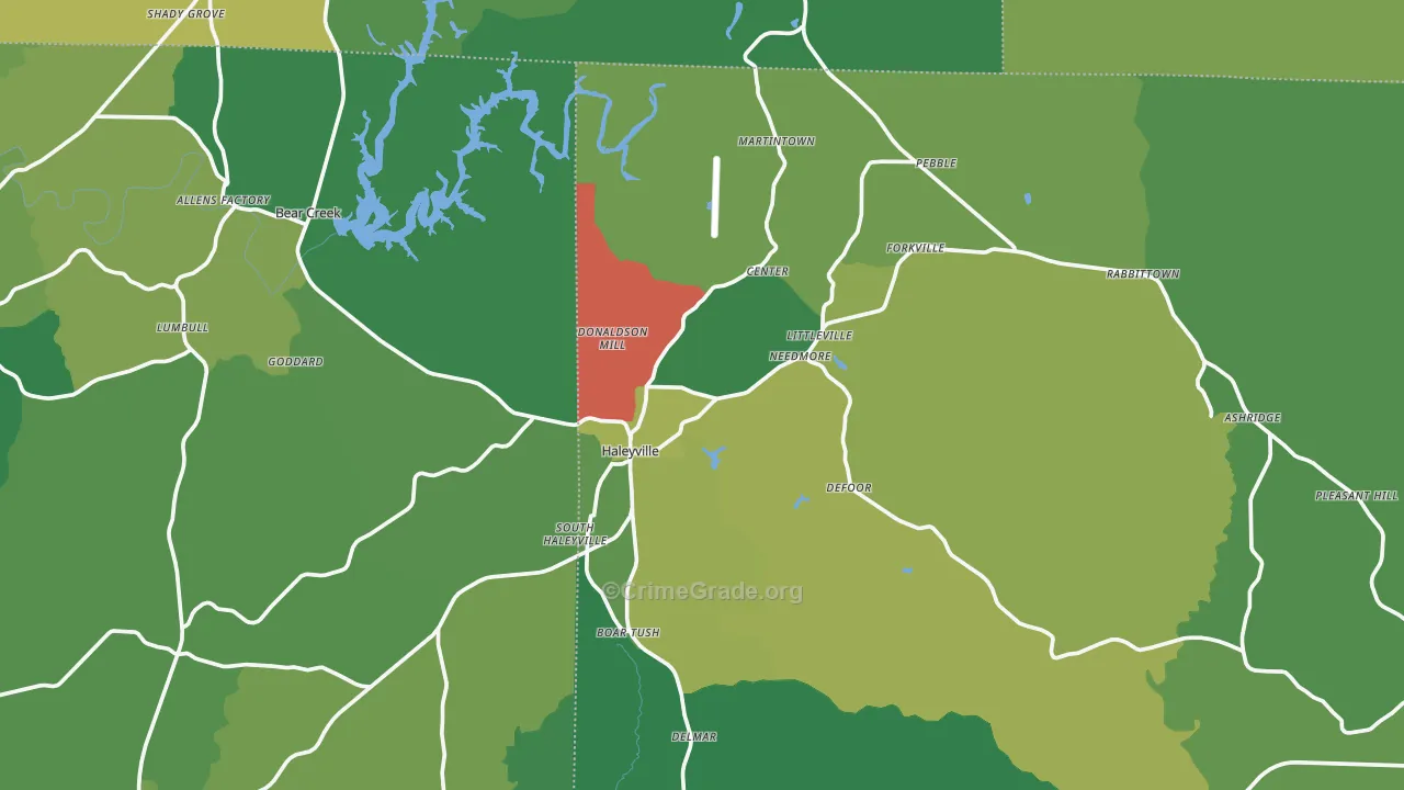 Haleyville, AL Map of Vehicle Theft Rates