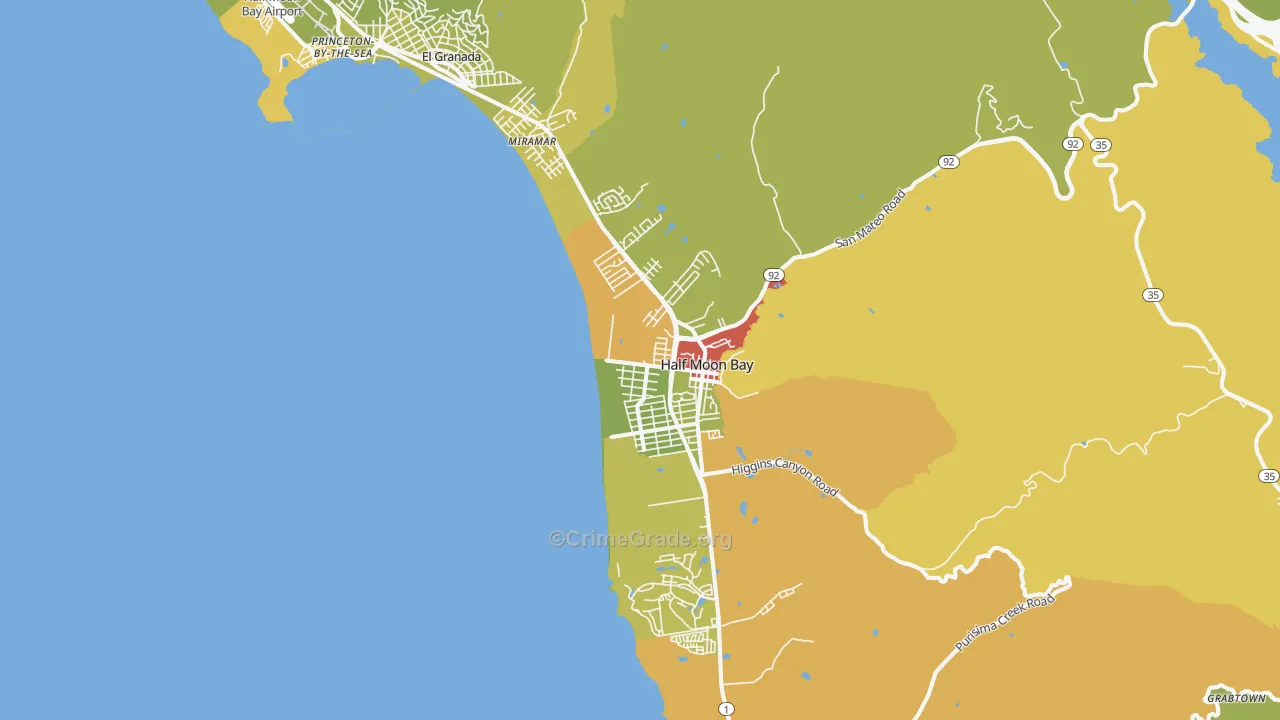 Half Moon Bay, CA Map of Vehicle Theft Rates