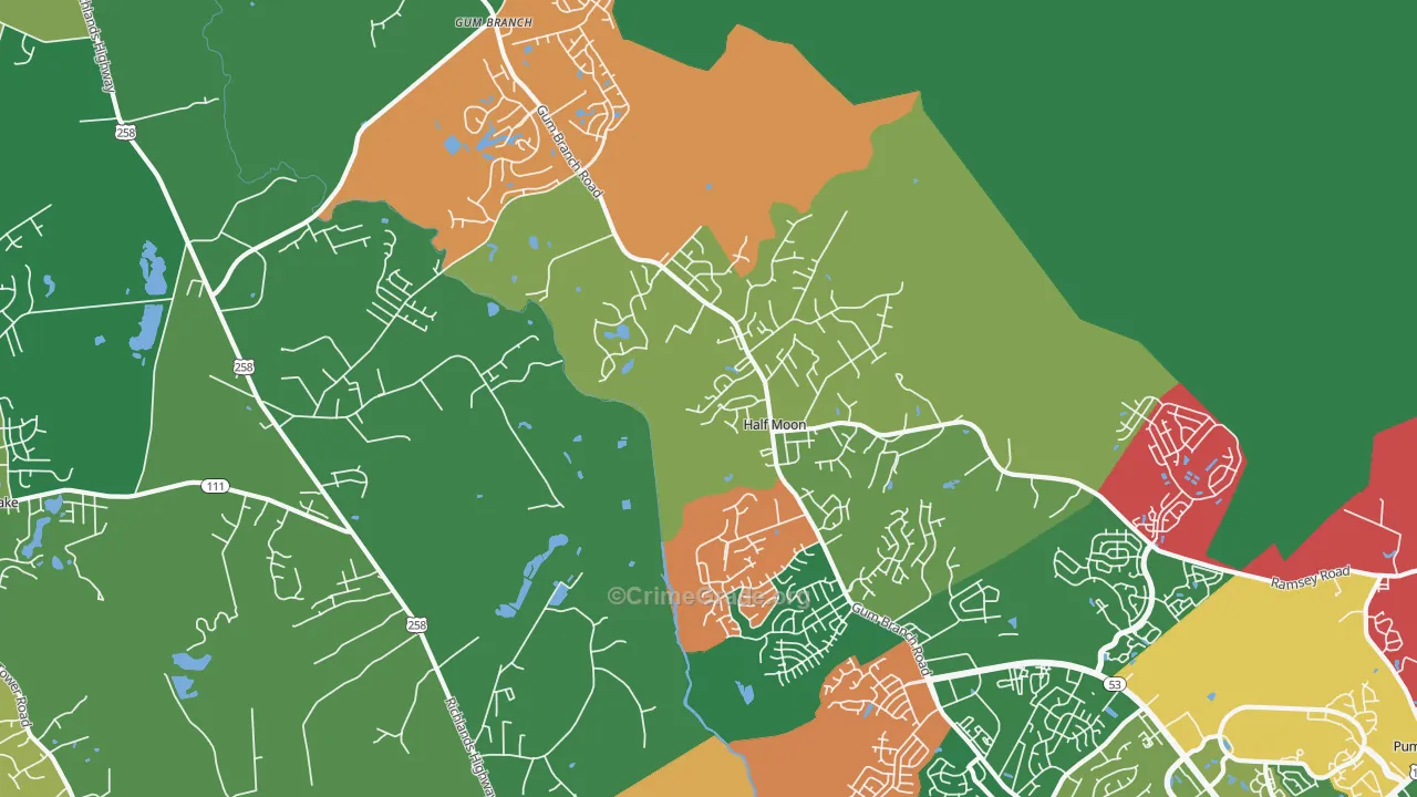 Half Moon, NC Map of Vehicle Theft Rates