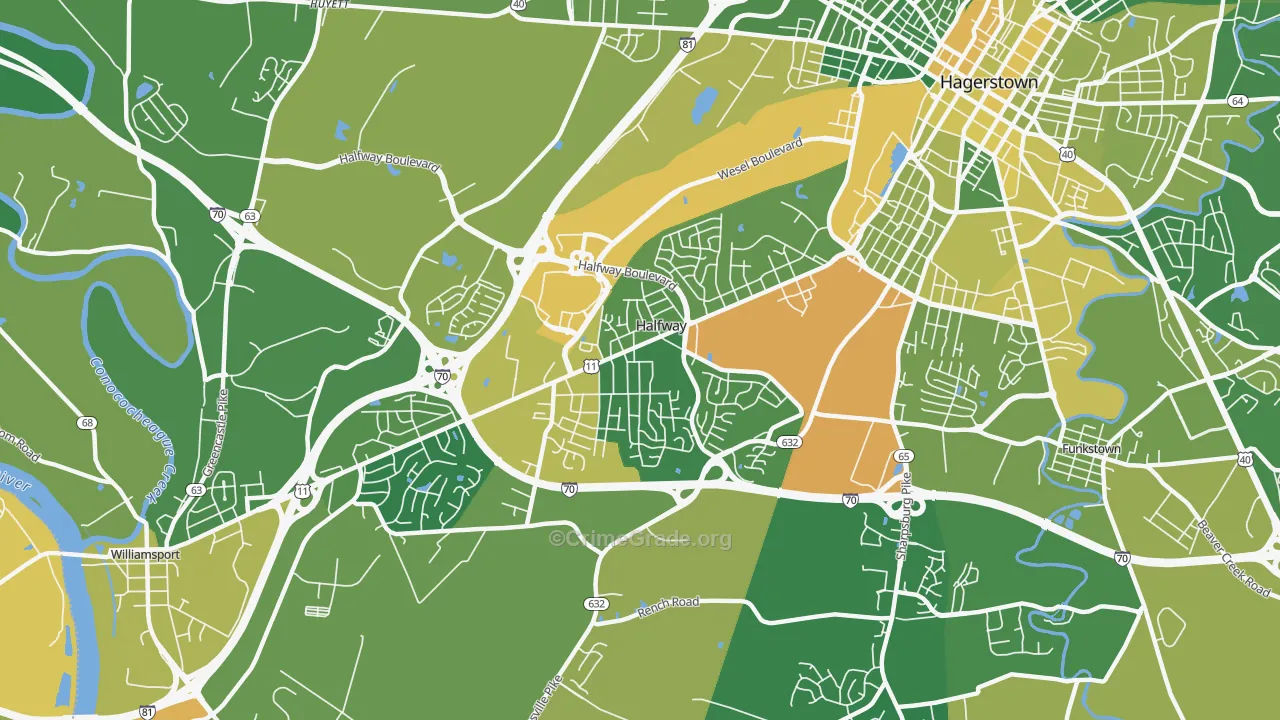 Halfway, MD Map of Vehicle Theft Rates