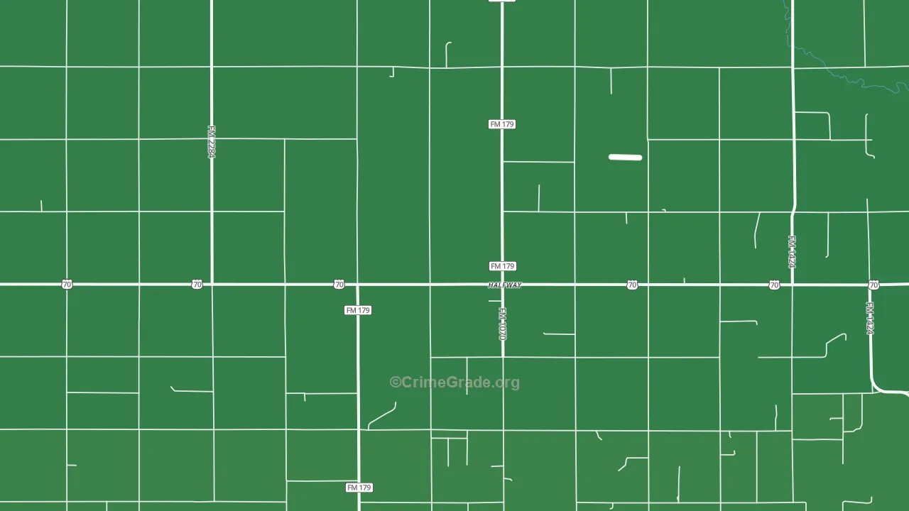 Halfway, TX Map of Vehicle Theft Rates