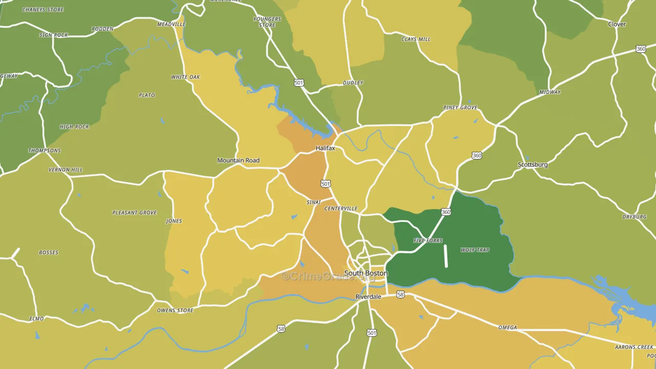 Halifax County, VA Map of Vehicle Theft Rates
