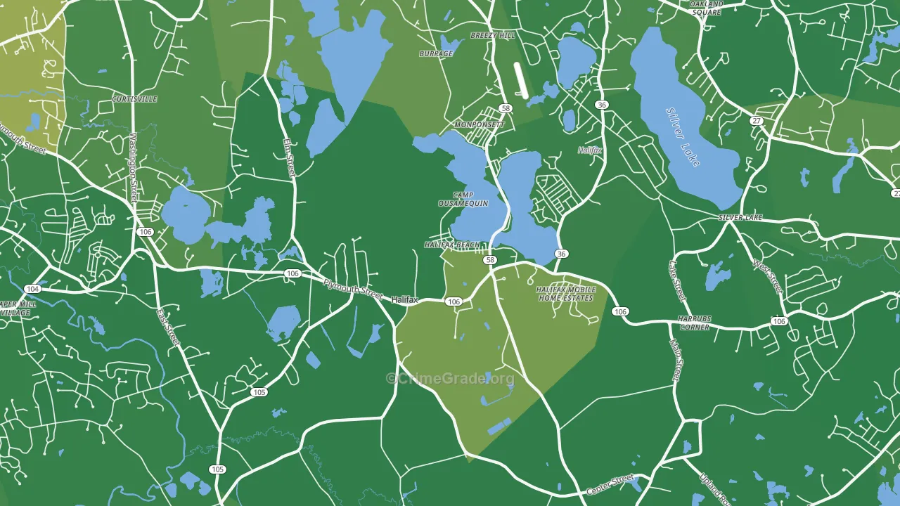 Halifax, MA Map of Vehicle Theft Rates