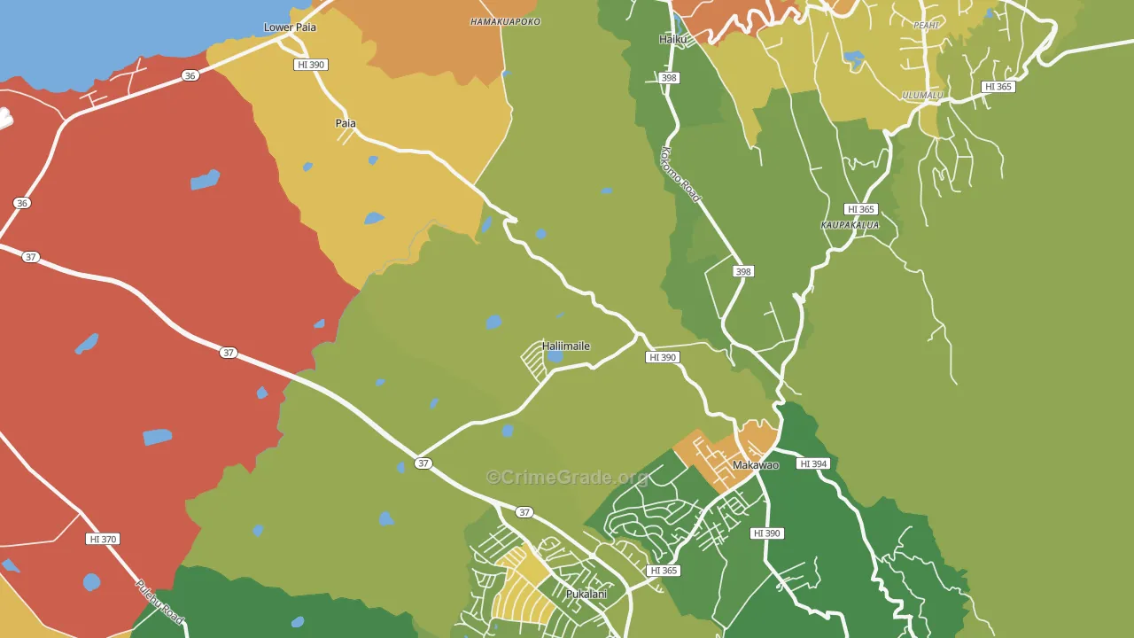 Haliimaile, HI Map of Vehicle Theft Rates