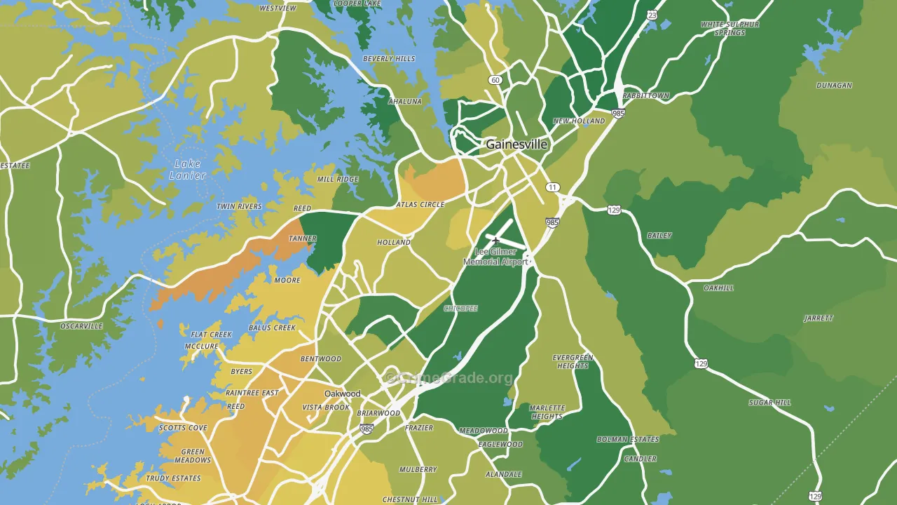 Hall County, GA Map of Vehicle Theft Rates