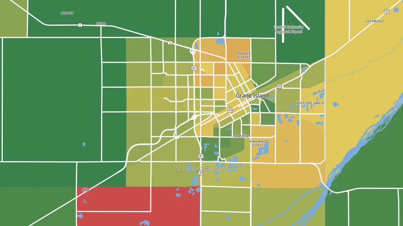Hall County, NE Map of Vehicle Theft Rates