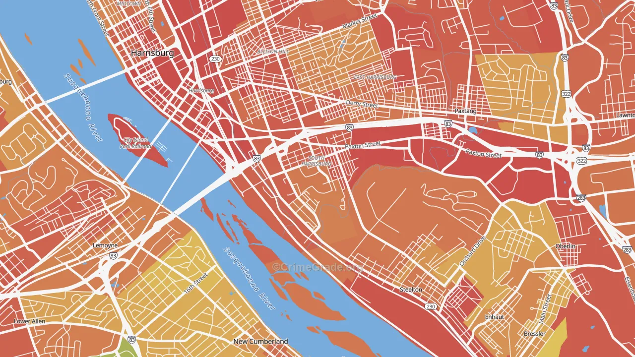 Hall Manor, Harrisburg, PA Map of Vehicle Theft Rates