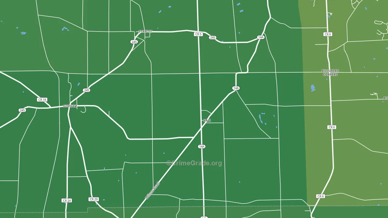Hall, NY Map of Vehicle Theft Rates