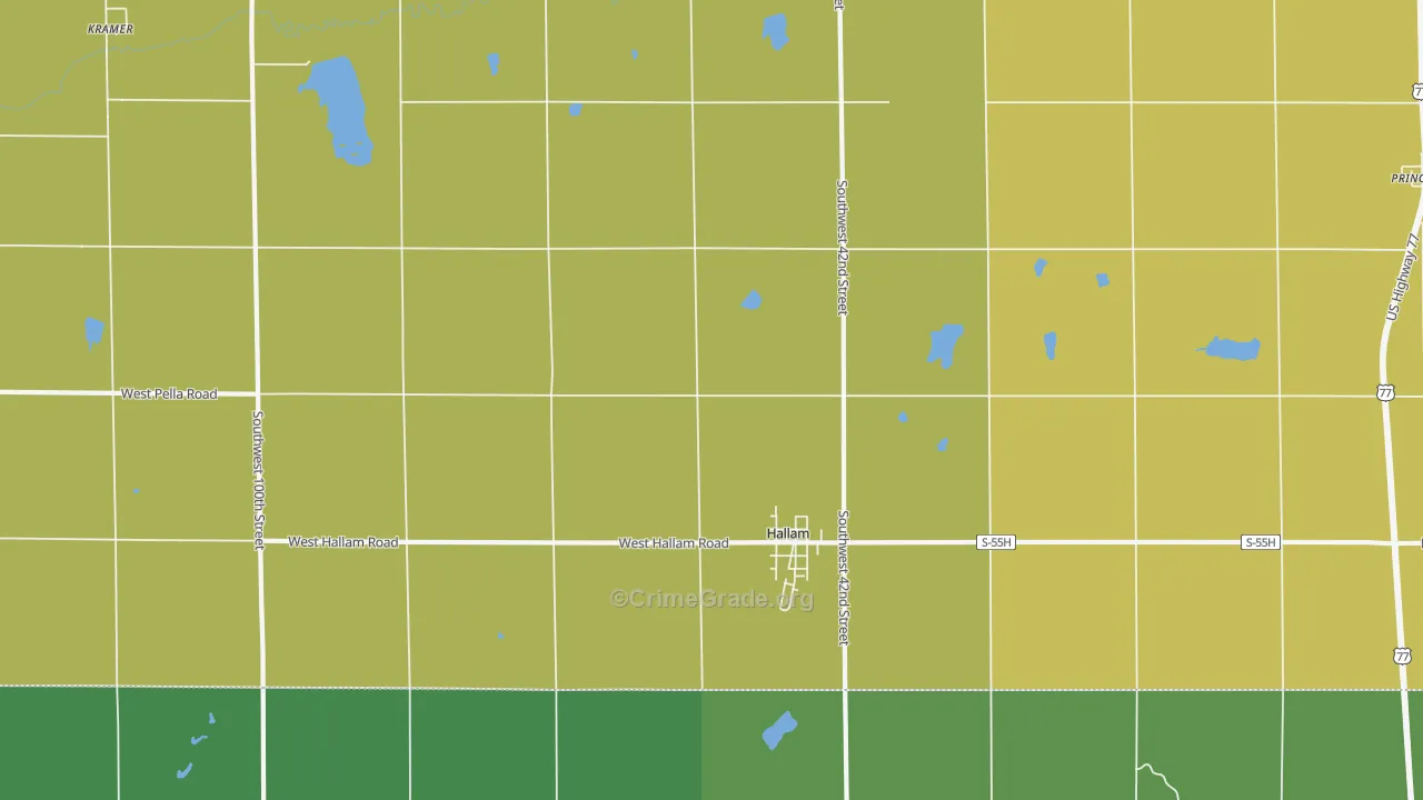 Hallam, NE Map of Vehicle Theft Rates