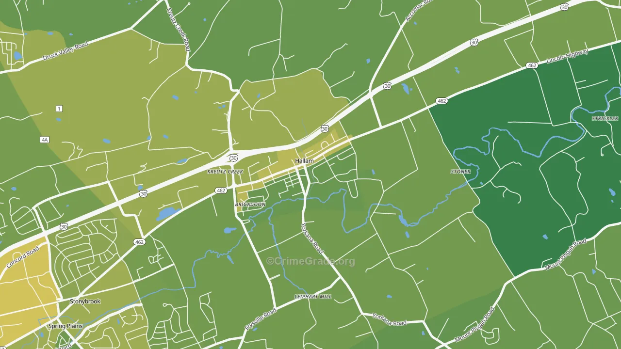 Hallam, PA Map of Vehicle Theft Rates