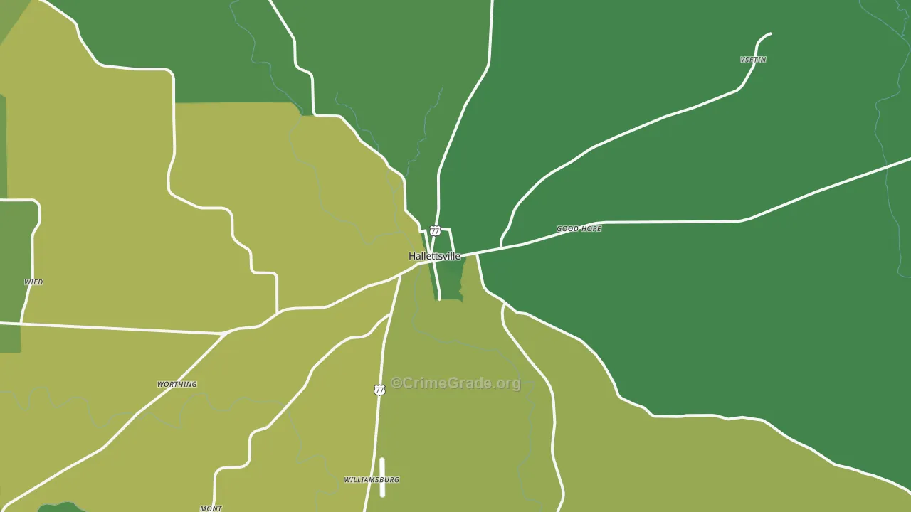 Hallettsville, TX Map of Vehicle Theft Rates