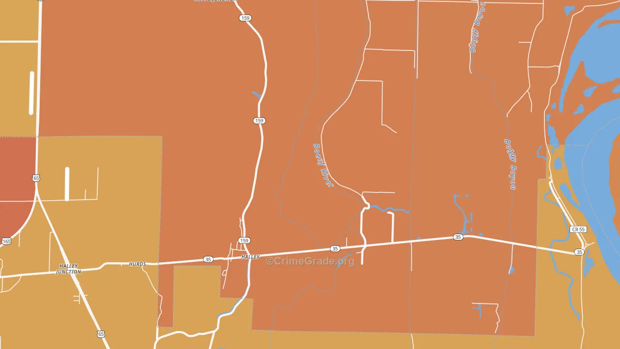 Halley, AR Map of Vehicle Theft Rates