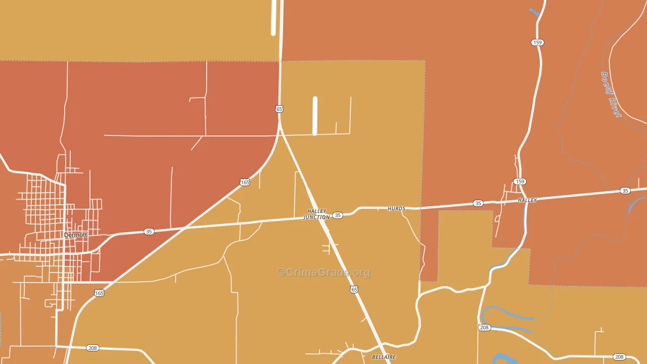 Halley Junction, AR Map of Vehicle Theft Rates