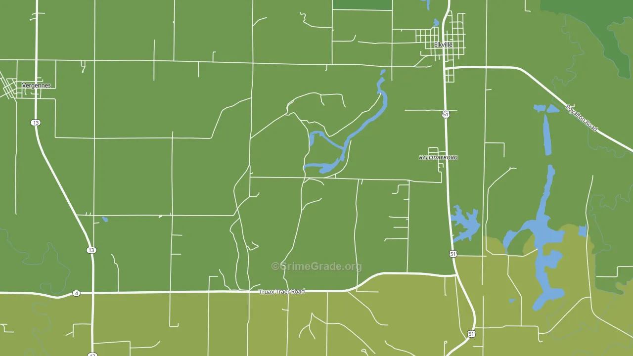 Hallidayboro, IL Map of Vehicle Theft Rates