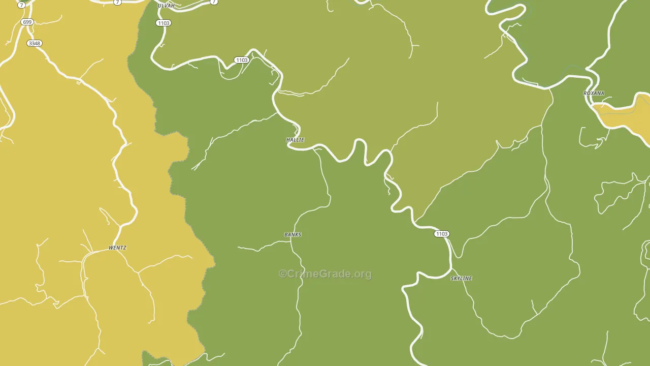 Hallie, KY Map of Vehicle Theft Rates