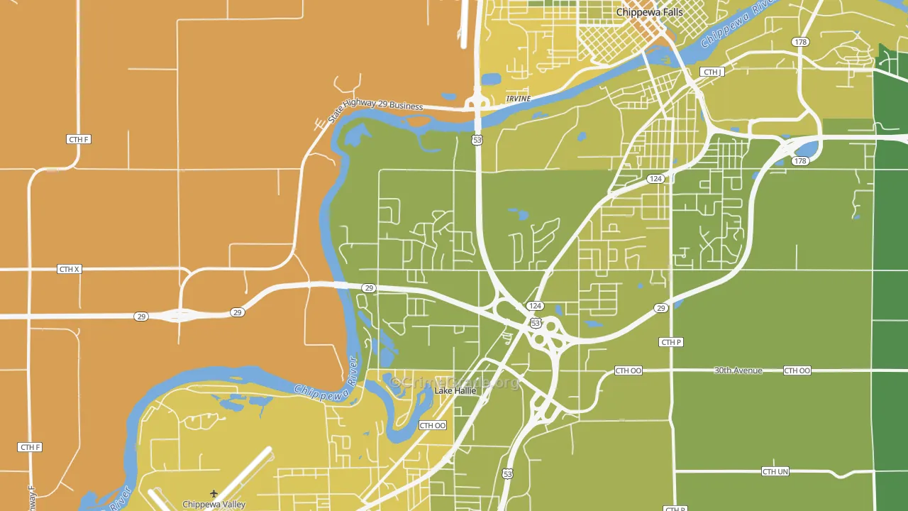 Hallie, WI Map of Vehicle Theft Rates
