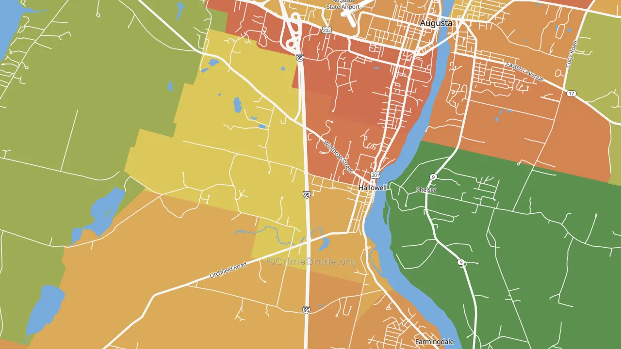 Hallowell, ME Map of Vehicle Theft Rates