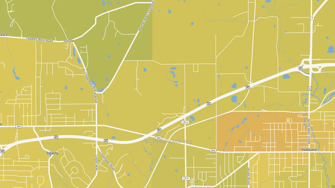 Halls Corners, OH Map of Vehicle Theft Rates
