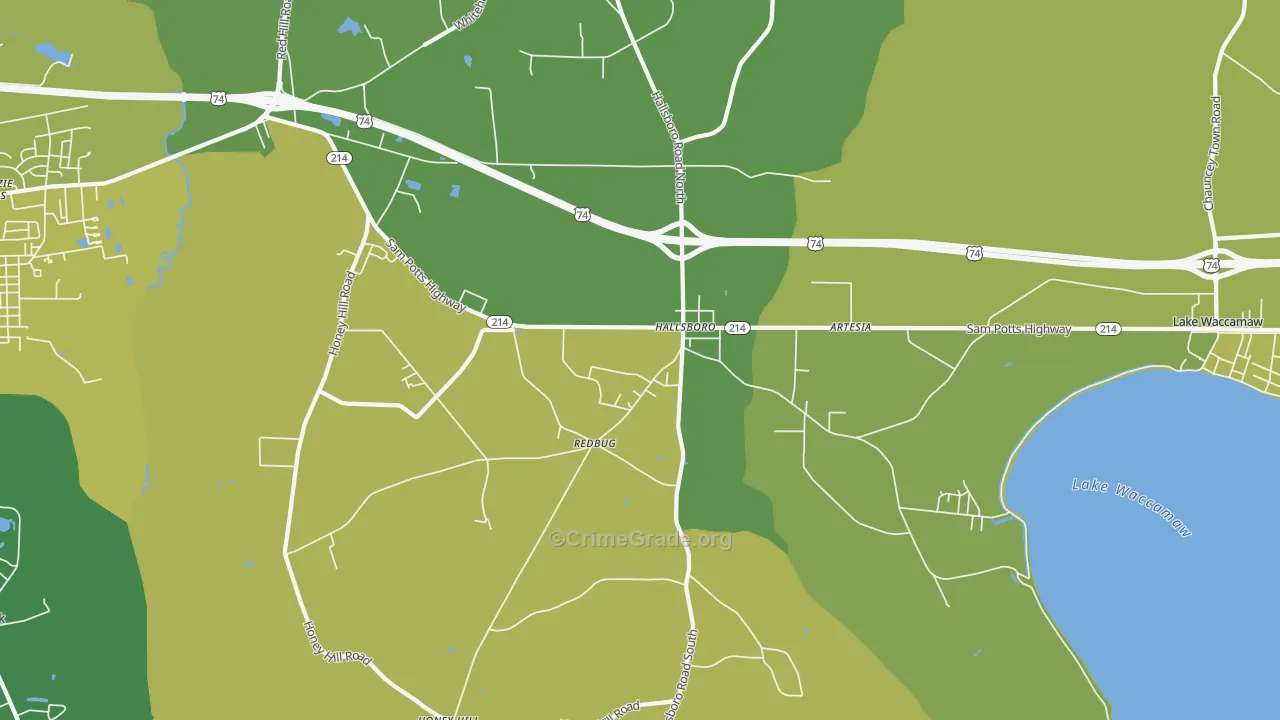 Hallsboro, NC Map of Vehicle Theft Rates