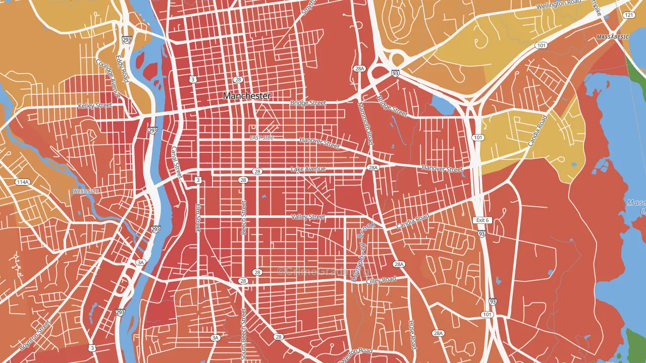 Hallsville, Manchester, NH Map of Vehicle Theft Rates