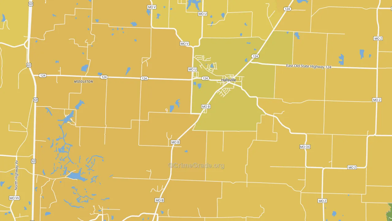 Hallsville, MO Map of Vehicle Theft Rates