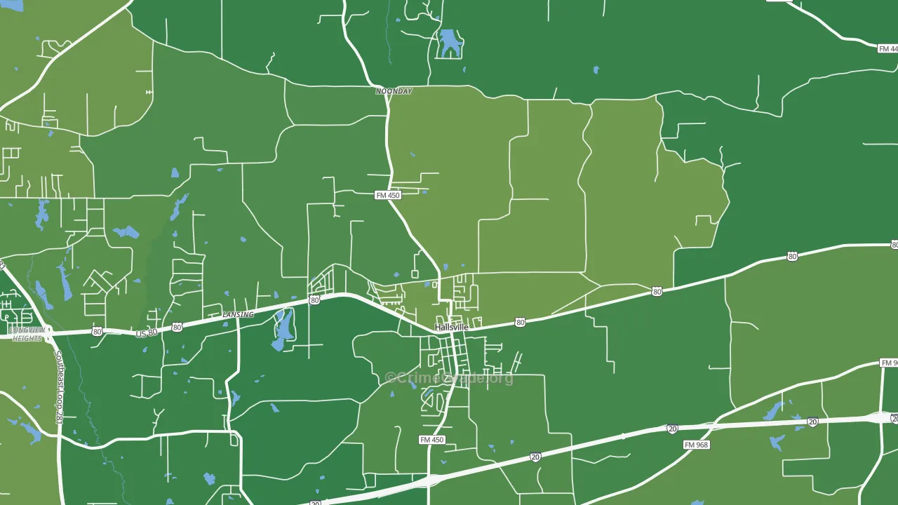 Hallsville, TX Map of Vehicle Theft Rates