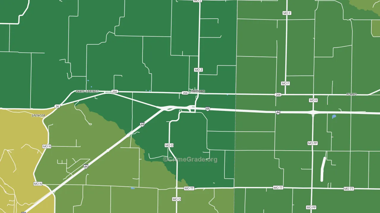 Halltown, MO Map of Vehicle Theft Rates
