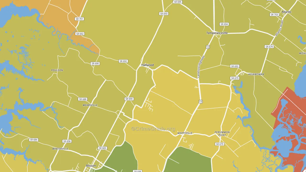 Hallwood, VA Map of Vehicle Theft Rates