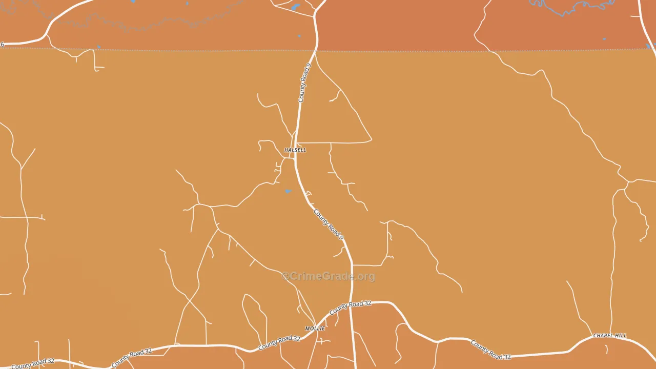 Halsell, AL Map of Vehicle Theft Rates