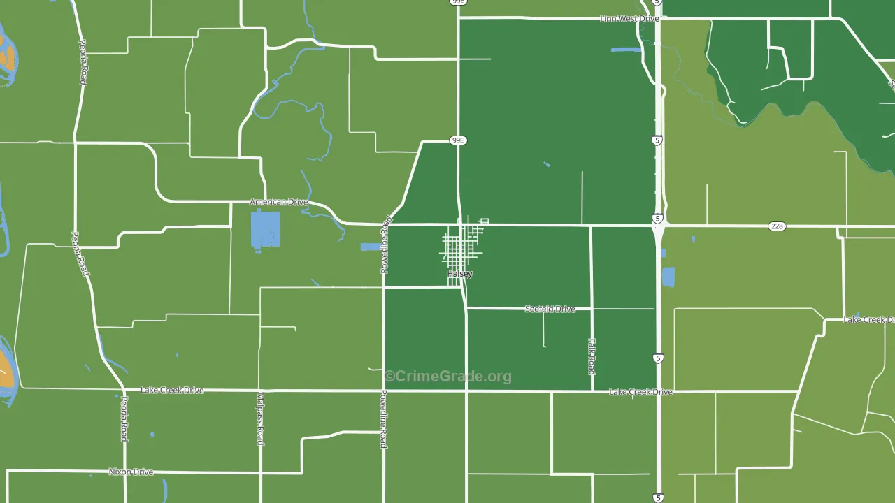 Halsey, OR Map of Vehicle Theft Rates