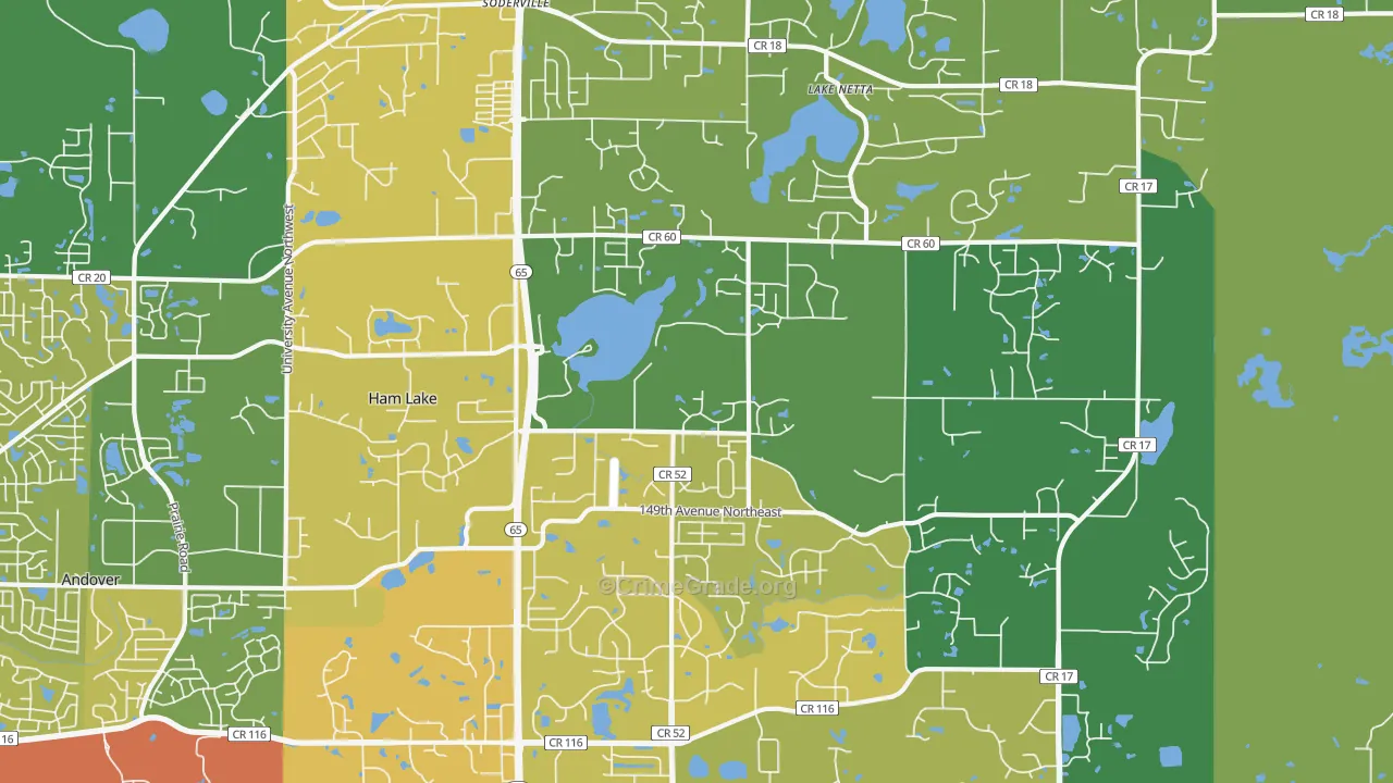Ham Lake, MN Map of Vehicle Theft Rates