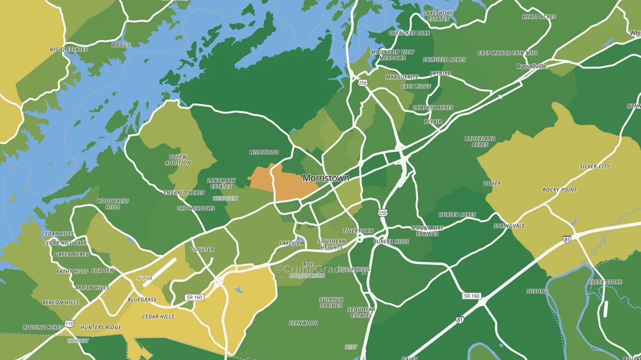 Hamblen County, TN Map of Vehicle Theft Rates