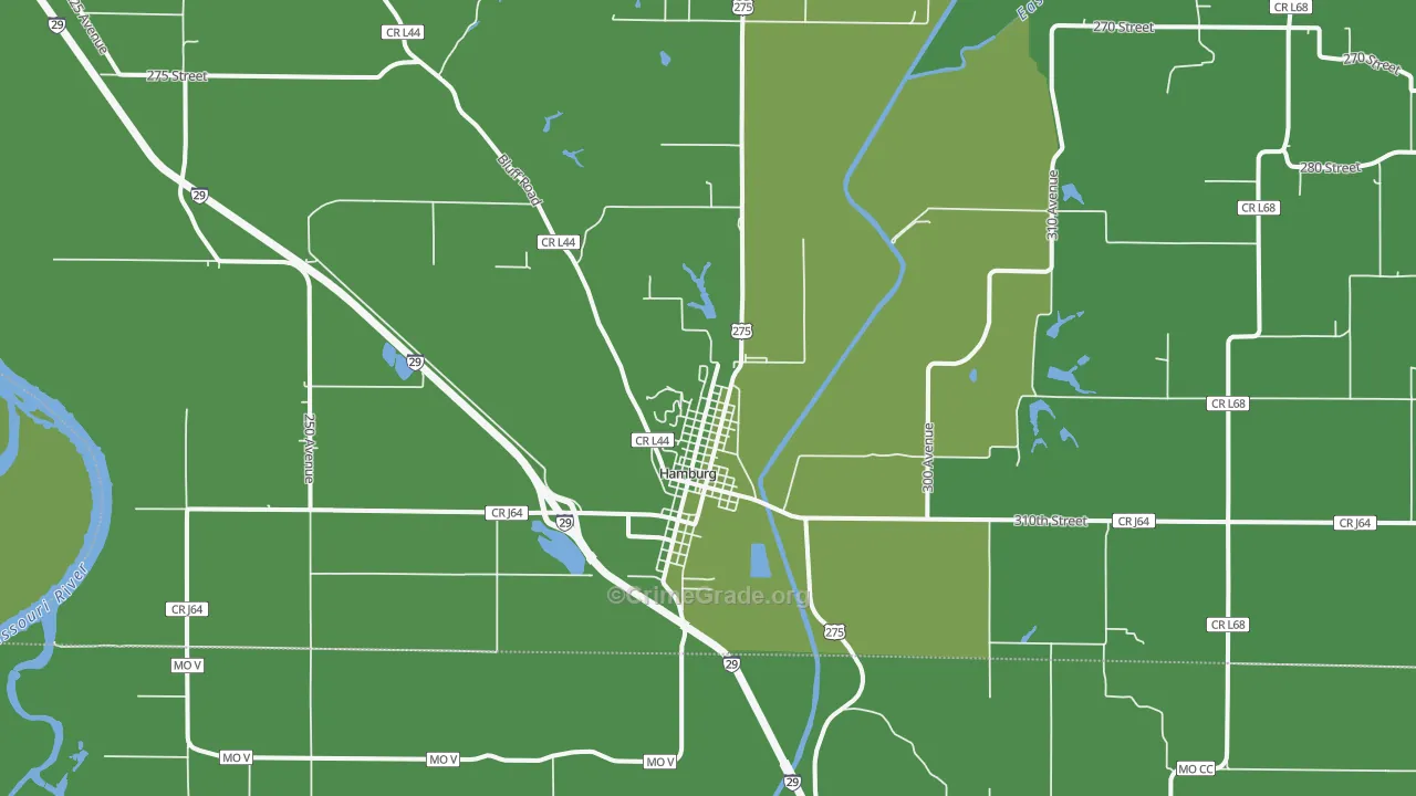 Hamburg, IA Map of Vehicle Theft Rates