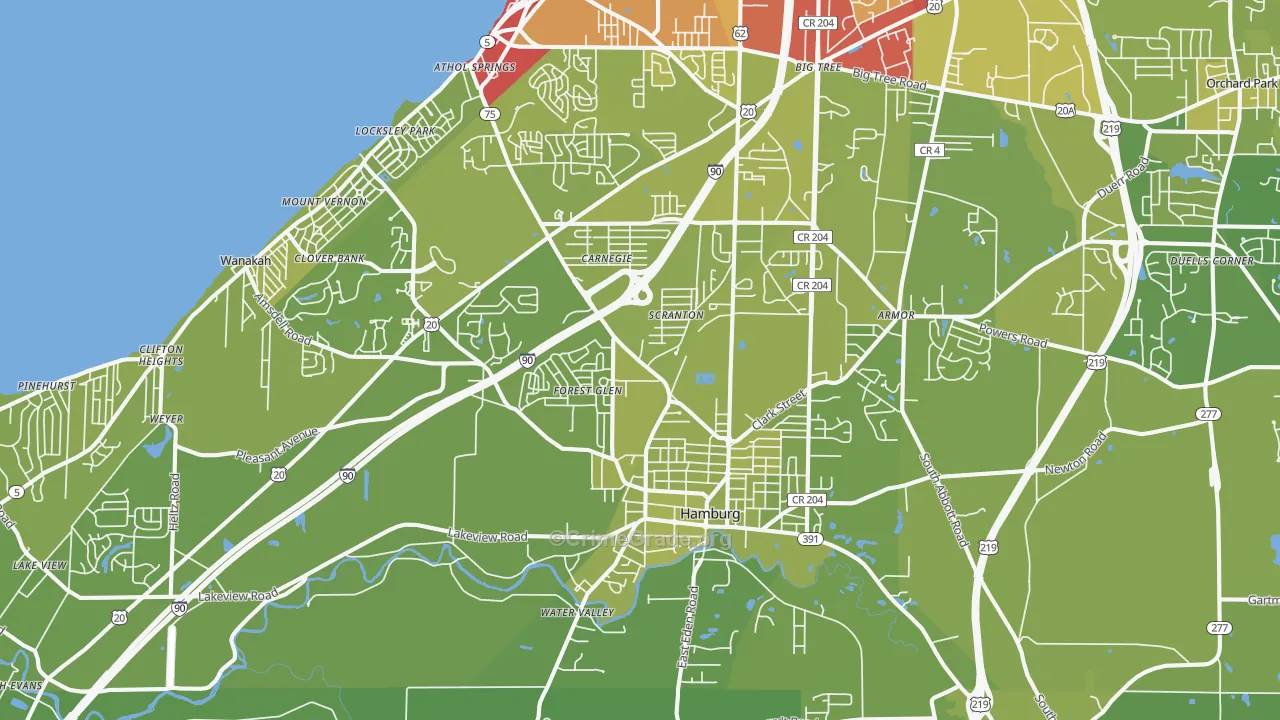 Hamburg, NY Map of Vehicle Theft Rates