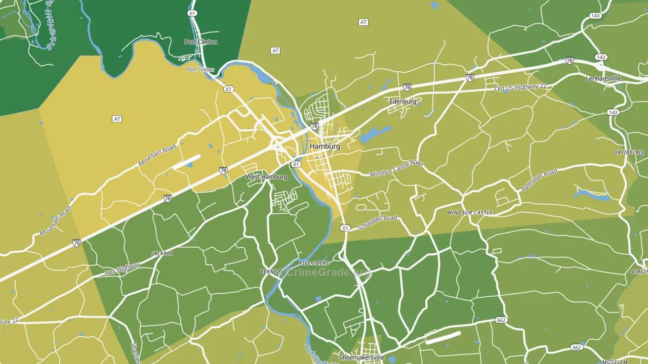 Hamburg, PA Map of Vehicle Theft Rates